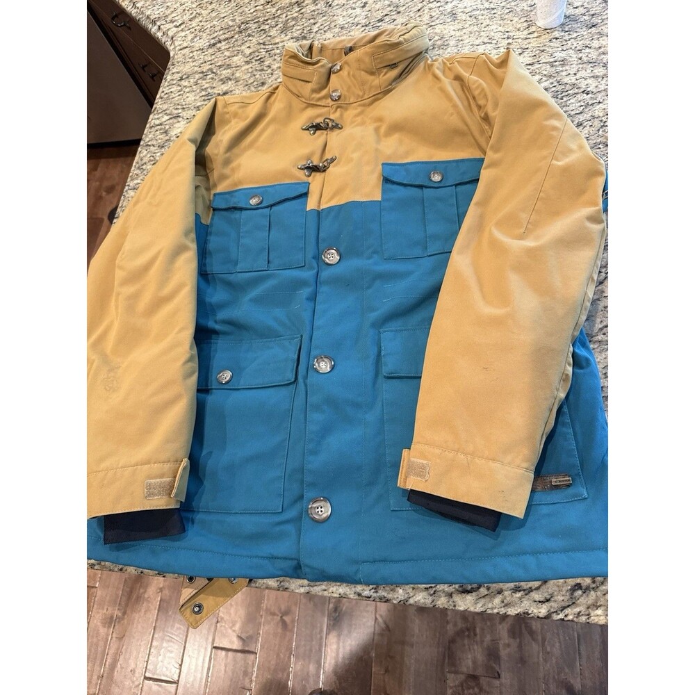 Burton Yard Stick Insulated Snowboard Jacket Men's L Khaki Blue Ballpoint Dryrid